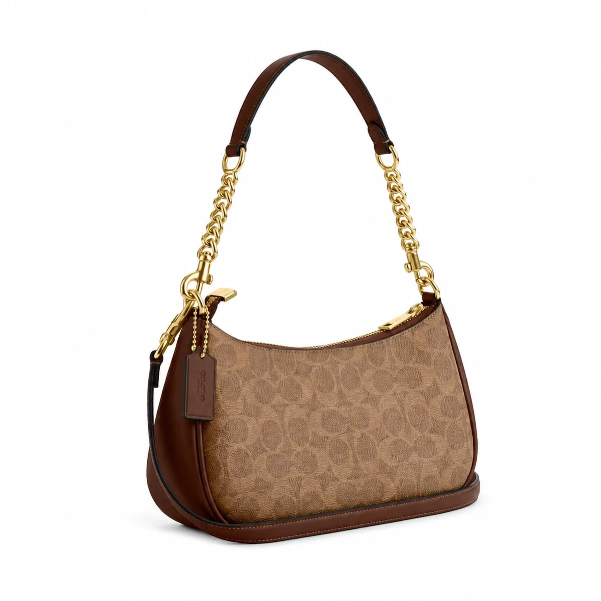 Teri Schultertasche aus Signature Canvas – Gold/Braun
