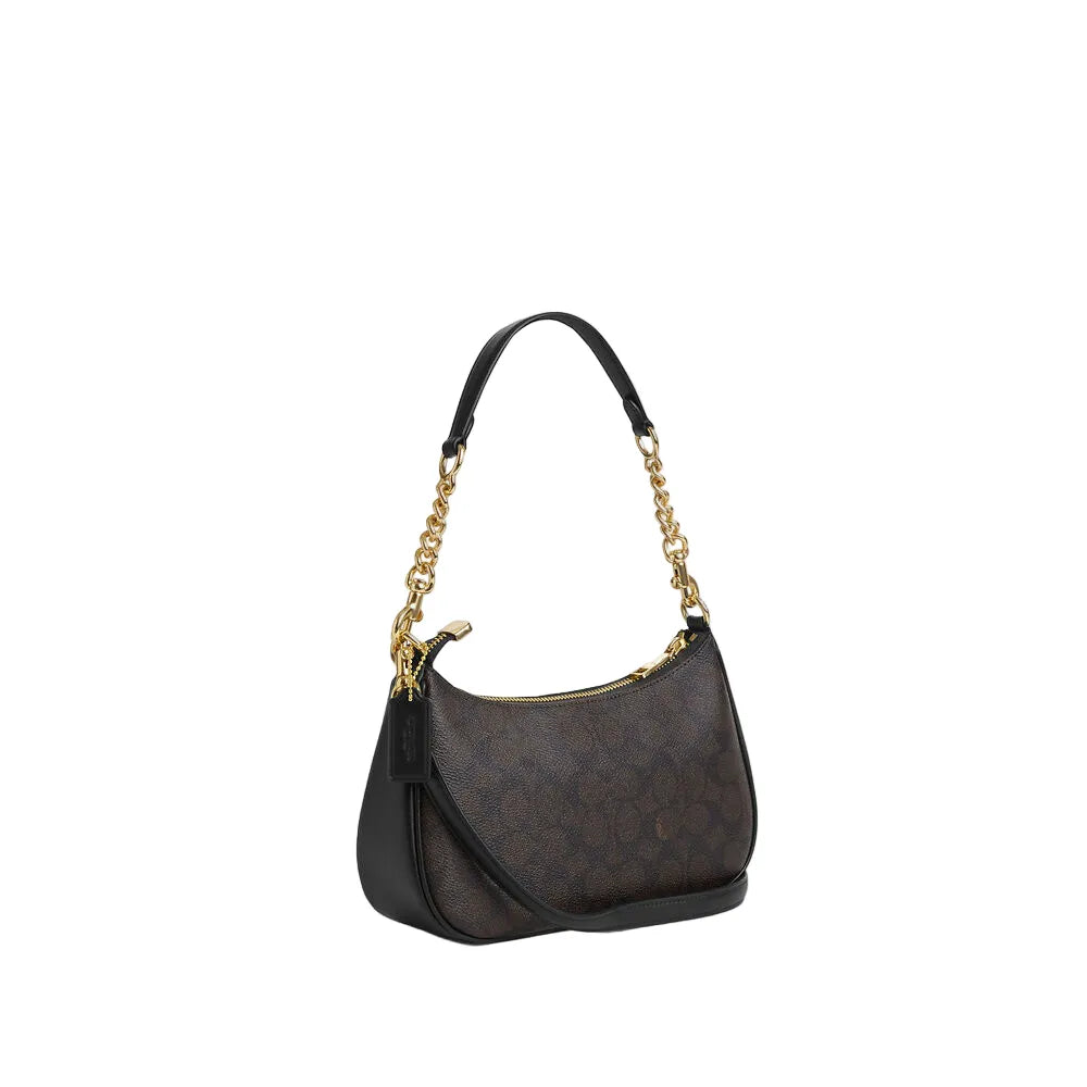 Teri Schultertasche aus Signature Canvas – Walnut