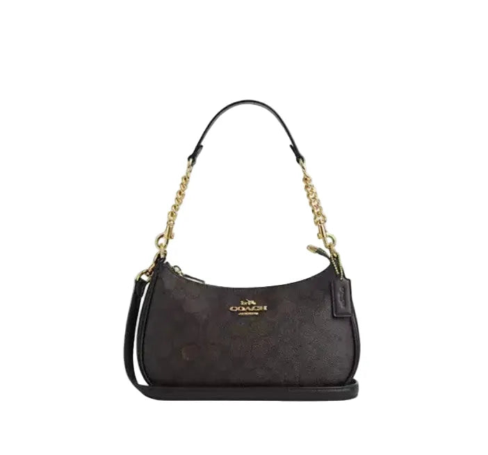 Teri Schultertasche aus Signature Canvas – Walnut